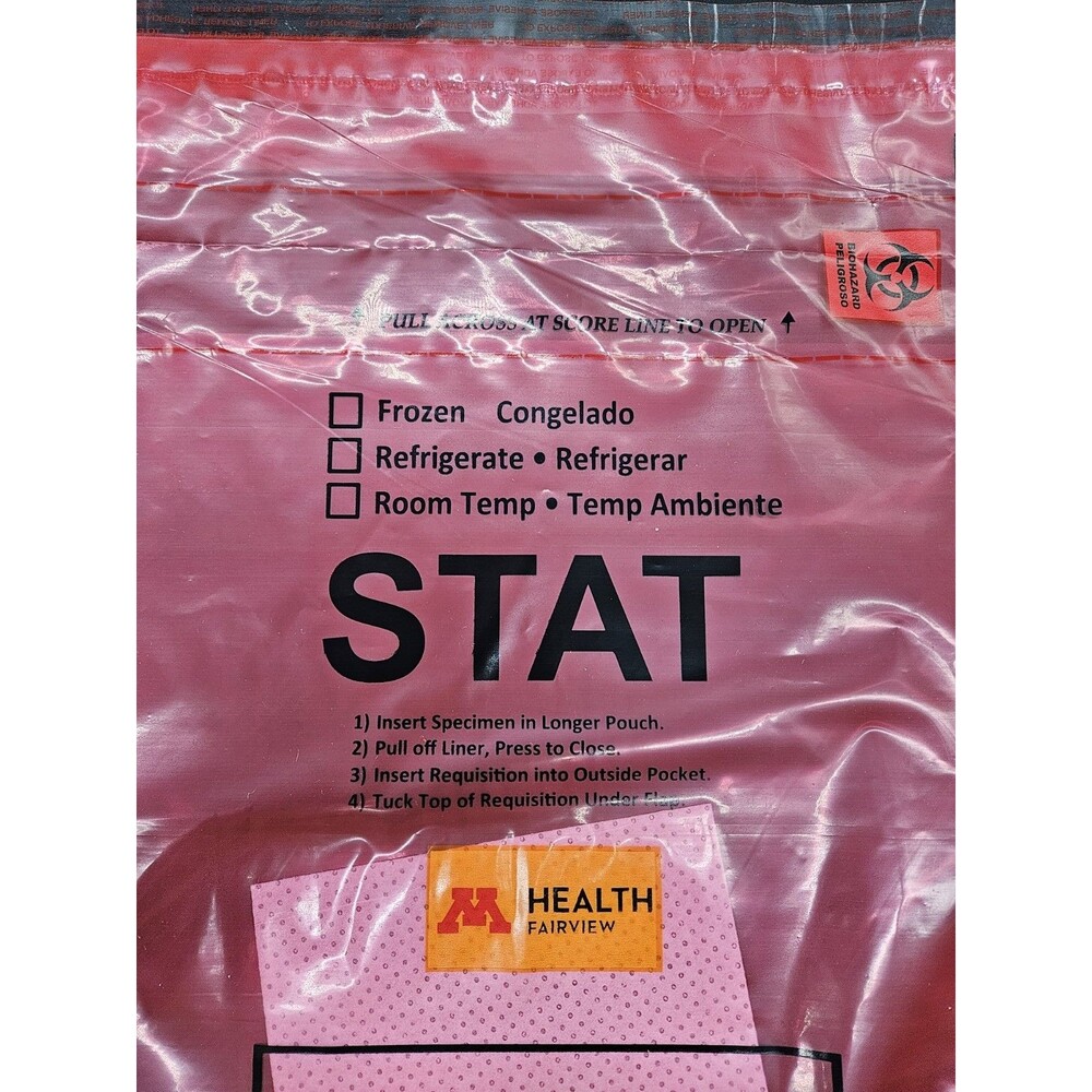 Biohazard Specimen Transport Bag Red 12x15 100 Bags